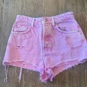Zara Pink Distressed Jean Shorts
